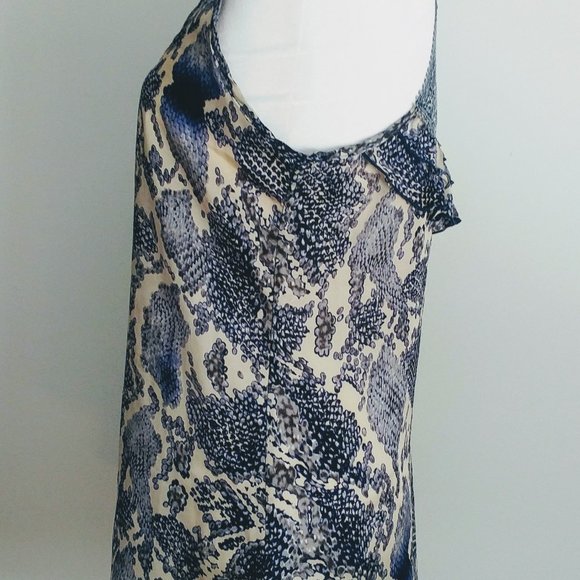Beautiful lace racer back chemise on blue reptile animal print satin-like print - Picture 6 of 7